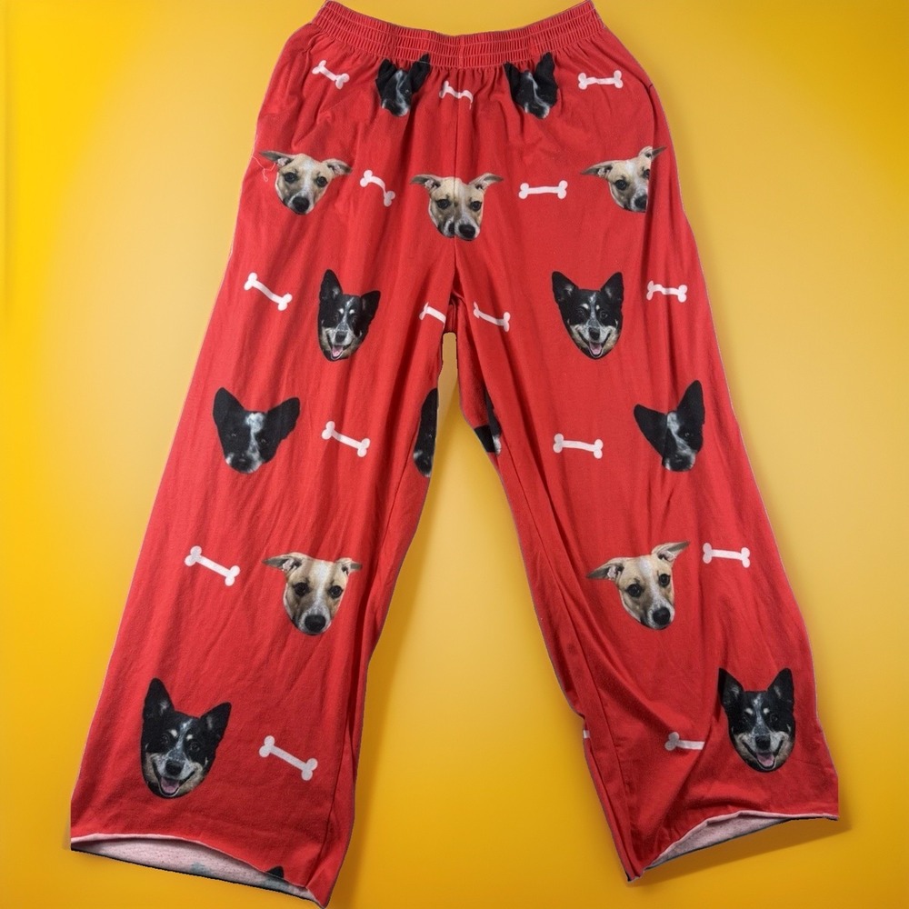 unbranded‎ red pajama pants with dog heads, men's xl, elastic waist